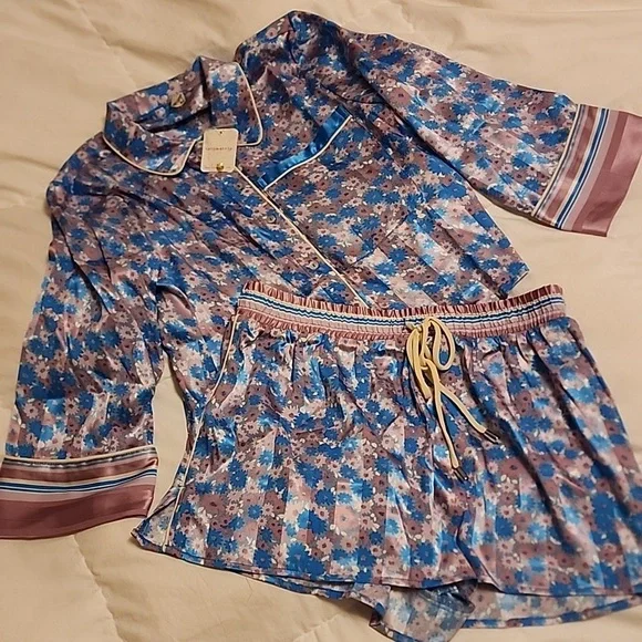 Free People Pillow Talk Satin Short Pajamas Cool Lavendar Combo XS - Picture 8 of 11
